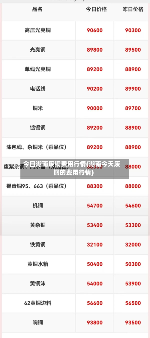 今日湖南废铜费用行情(湖南今天废铜的费用行情)