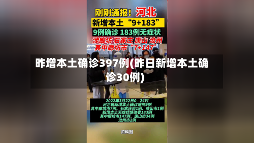 昨增本土确诊397例(昨日新增本土确诊30例)